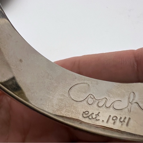 COACH Multicolor Enamel Purse Handbag Design Hinged Bracelet Silvertone - Picture 13 of 16